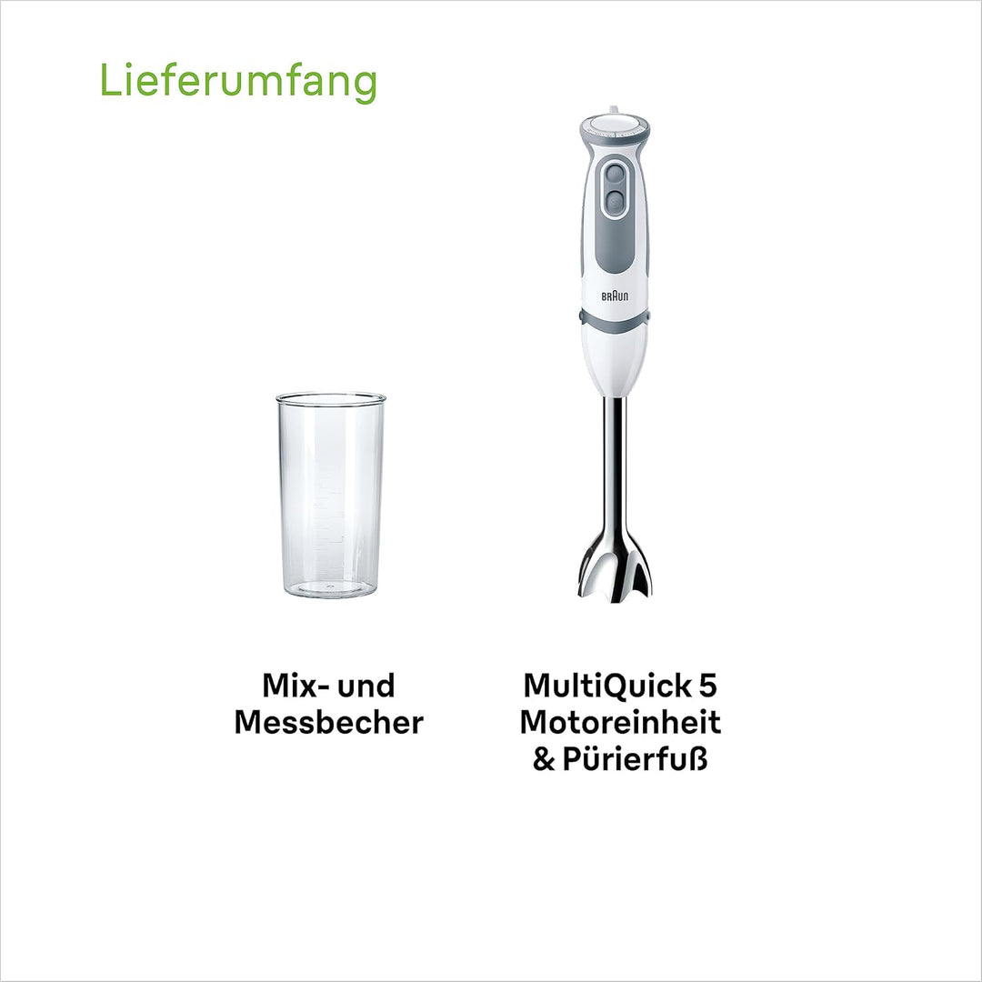 Braun Stabmixer MQ 5200WH - MultiQuick 5 Vario Pürierstab mit Edelstahl Mixfuss, 1000 Watt, inkl. 60
