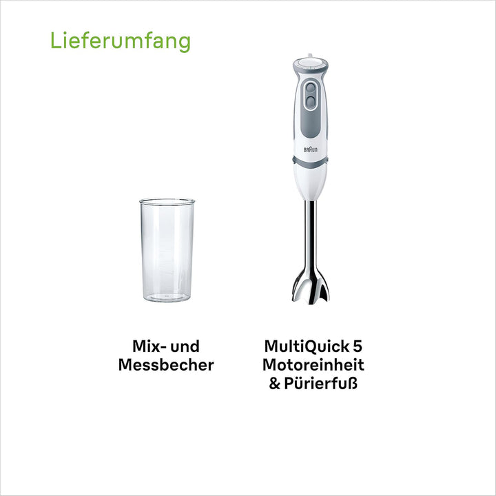 Braun Stabmixer MQ 5200WH - MultiQuick 5 Vario Pürierstab mit Edelstahl Mixfuss, 1000 Watt, inkl. 60