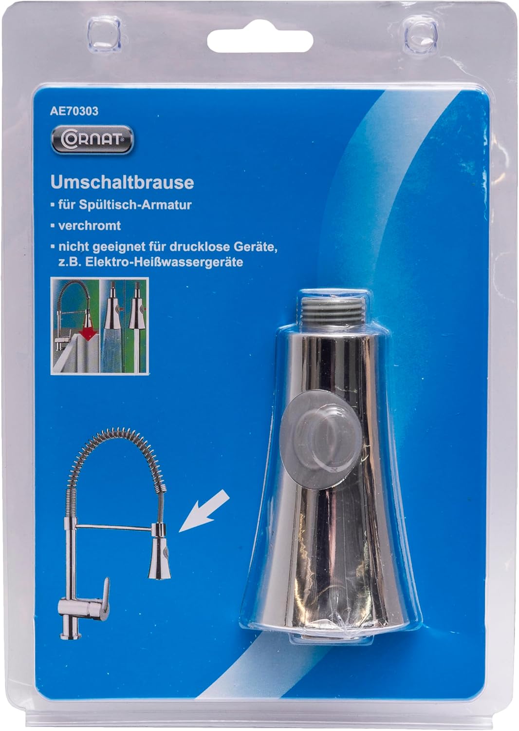 Cornat Umschaltbrause 1/2 Zoll AG - Chrom - ø 55 mm Kopf - Nach Geräuschklassen geprüfter Luftsprudl