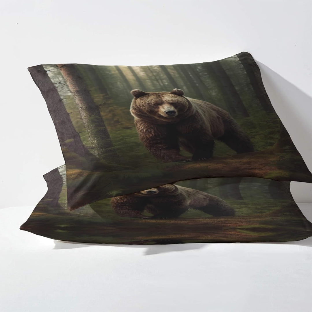 GEDAEUBA Bär Bettwäsche 135x200 - Wilde Tiere Bettbezug 135 x 200 2er Set, Wendebettwäsche und Kisse