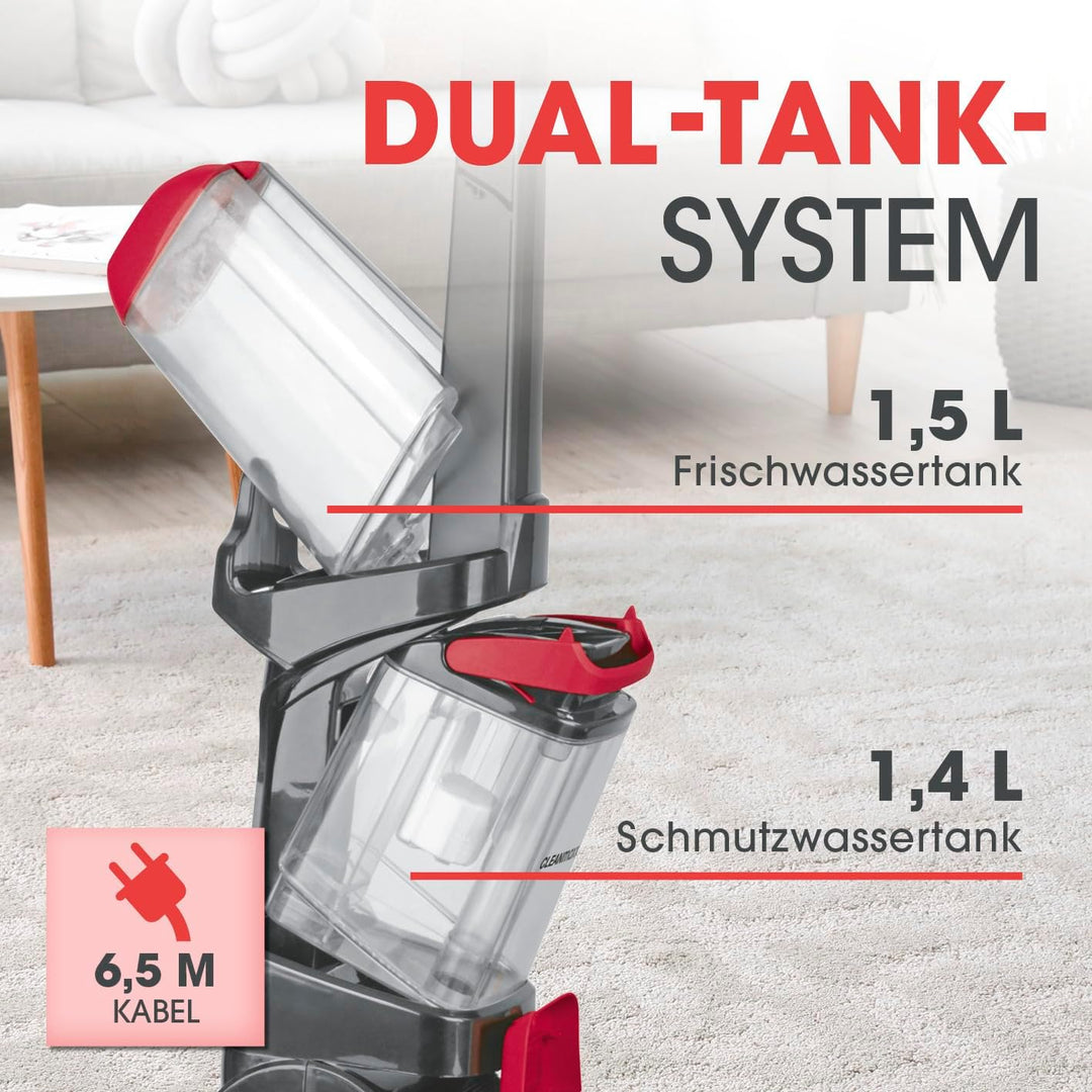 CLEANmaxx Teppich- &amp; Hartbodenreiniger PRO zum Waschen, Auffrischen und Absaugen von Teppichen, Ausl