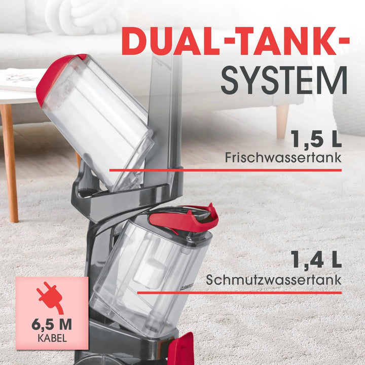 CLEANmaxx Teppich- &amp; Hartbodenreiniger PRO zum Waschen, Auffrischen und Absaugen von Teppichen, Ausl