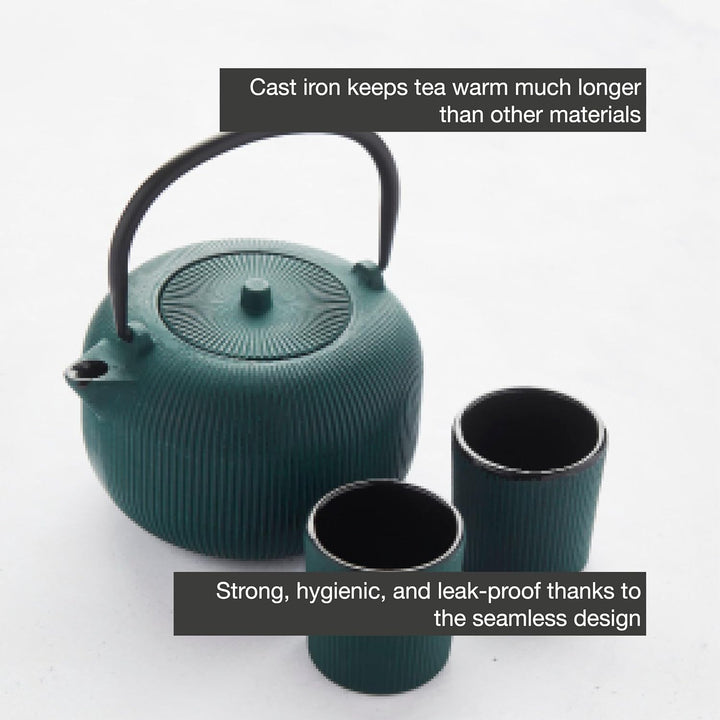 Point-Virgule Set aus gerippter Gusseisen-Teekanne und 2 Tassen mit emaillierter Innenbeschichtung F