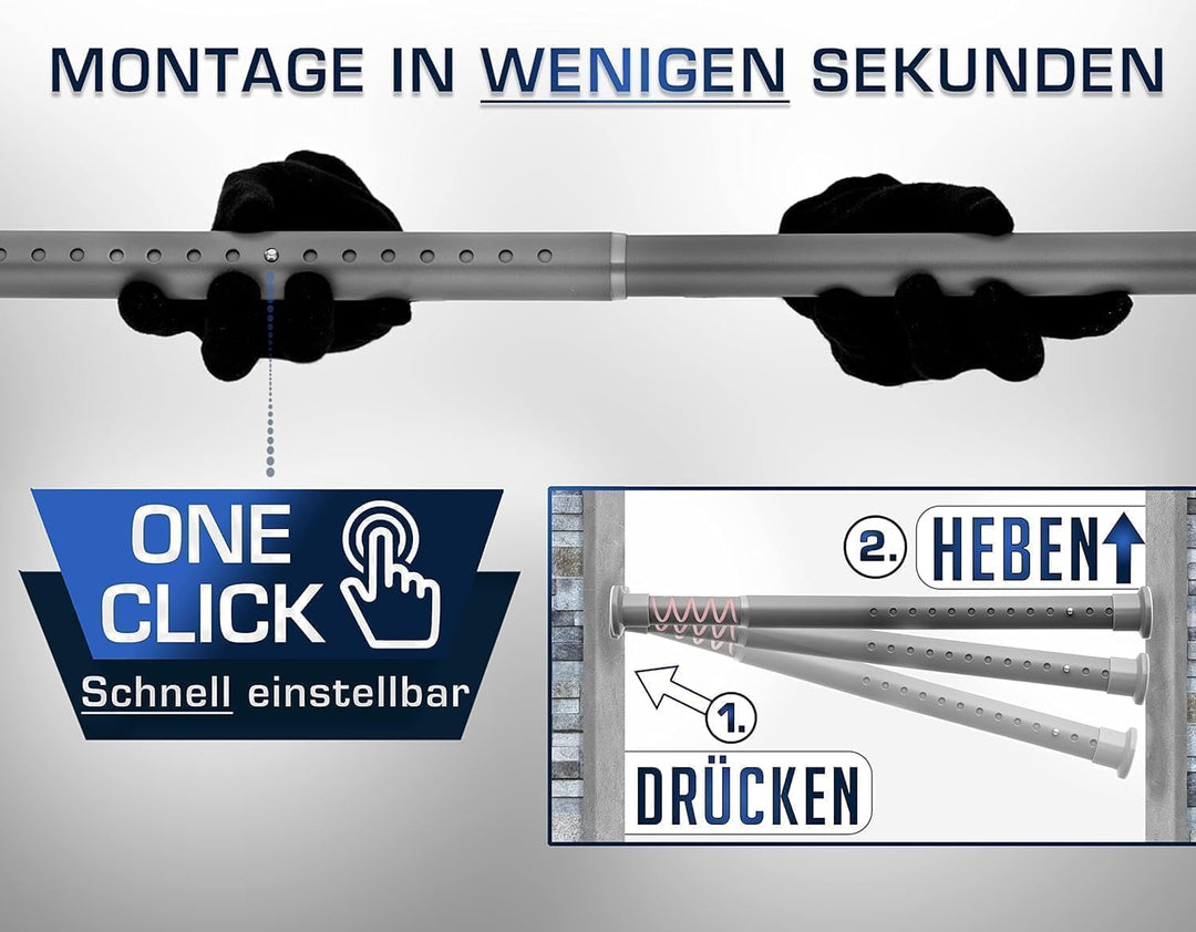 Gardinenstange ohne Bohren 360-410cm, Grau, Ø 32 mm, Teleskopstange Balkon - Vorhangstange Klemmstan