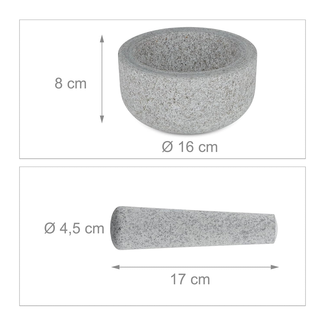 Relaxdays Mörser mit Stössel, Granit, runder Steinmörser, HxD: 8 x 16 cm, Gewürze & Kräuter, schwere