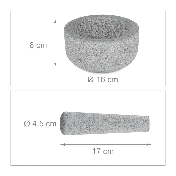 Relaxdays Mörser mit Stössel, Granit, runder Steinmörser, HxD: 8 x 16 cm, Gewürze & Kräuter, schwere