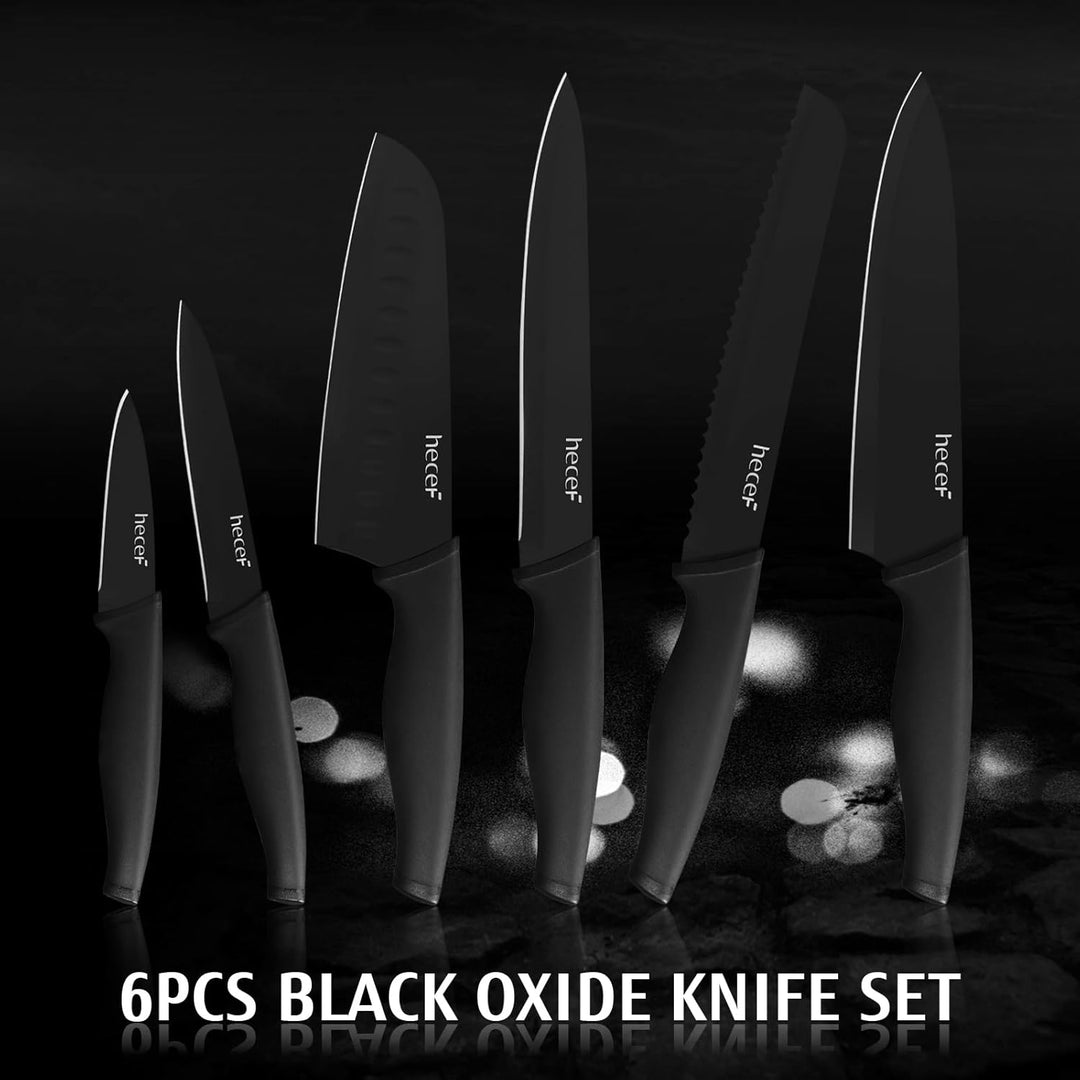 hecef Schwarz Oxid Messerset von 6 mit Passend Klinge Schützend Messerscheide,Schwarz Oxid Set mit M