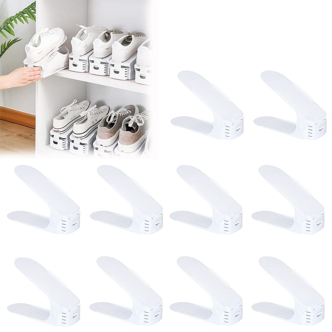 UISEBRT Einstellbare Schuhregale Schuhstapler 10 Stück Weiss, Schuhhalter platzsparend 3-Stufen-Vers