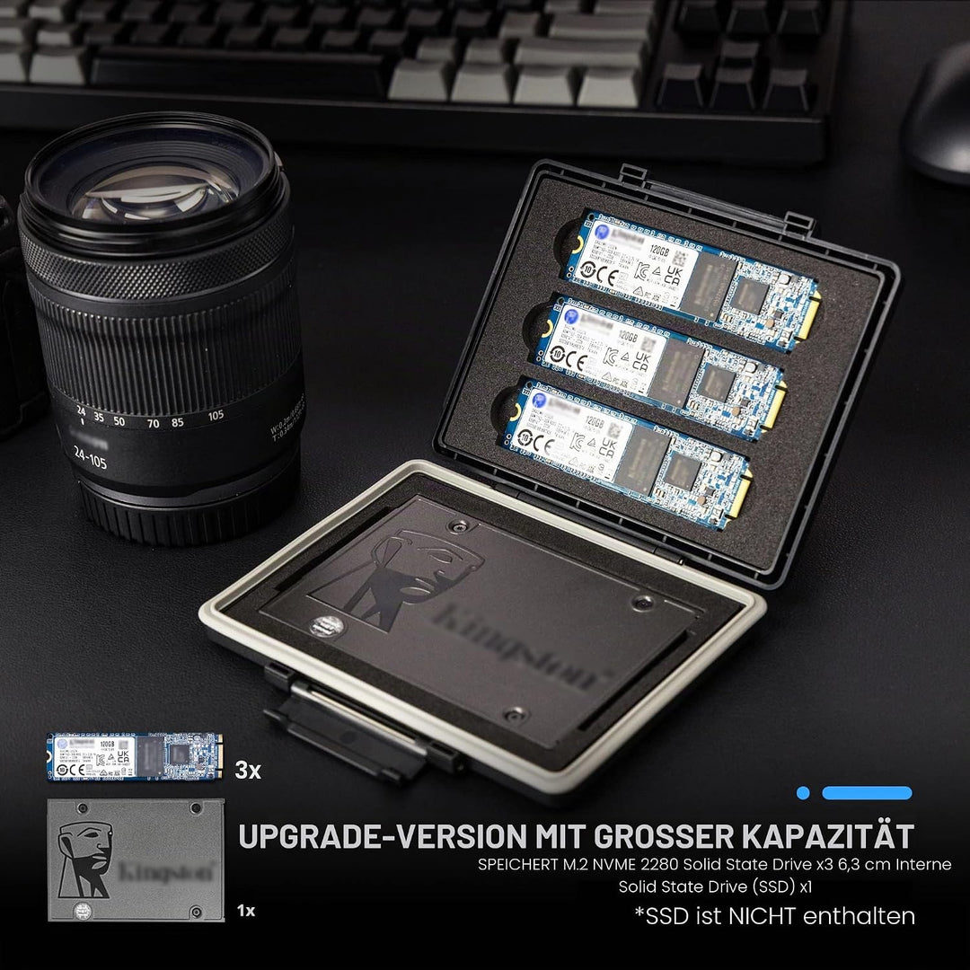 JJC Speicherkarten Etui Tasche Aufbewahrung für 2,5 Zoll interne Solid State Drive x1 + NVMe M.2 228