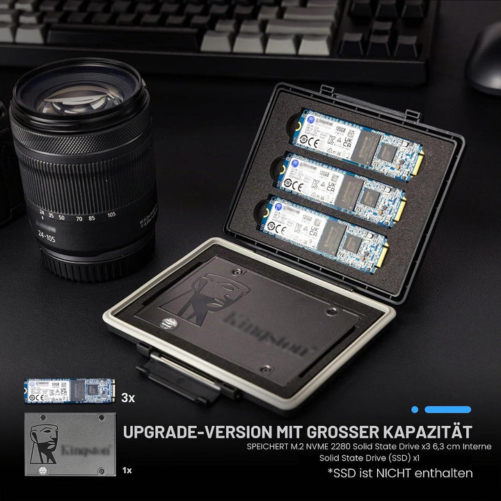 JJC Speicherkarten Etui Tasche Aufbewahrung für 2,5 Zoll interne Solid State Drive x1 + NVMe M.2 228