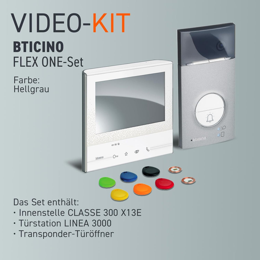 BTicino, Flex ONE 2-Draht Videosprechanlagen WLAN Set, Classe 300 X13E mit 7" Touchscreen, 105° Weit