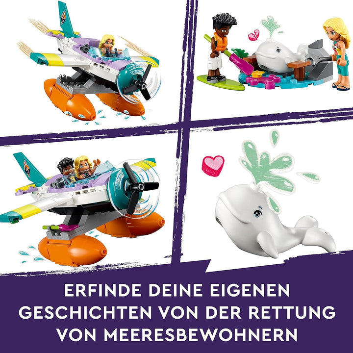 LEGO 41752 Friends Seerettungsflugzeug, Flugzeug-Spielzeug mit Wal-Figur und Mini-Puppen, Tier-Pfleg