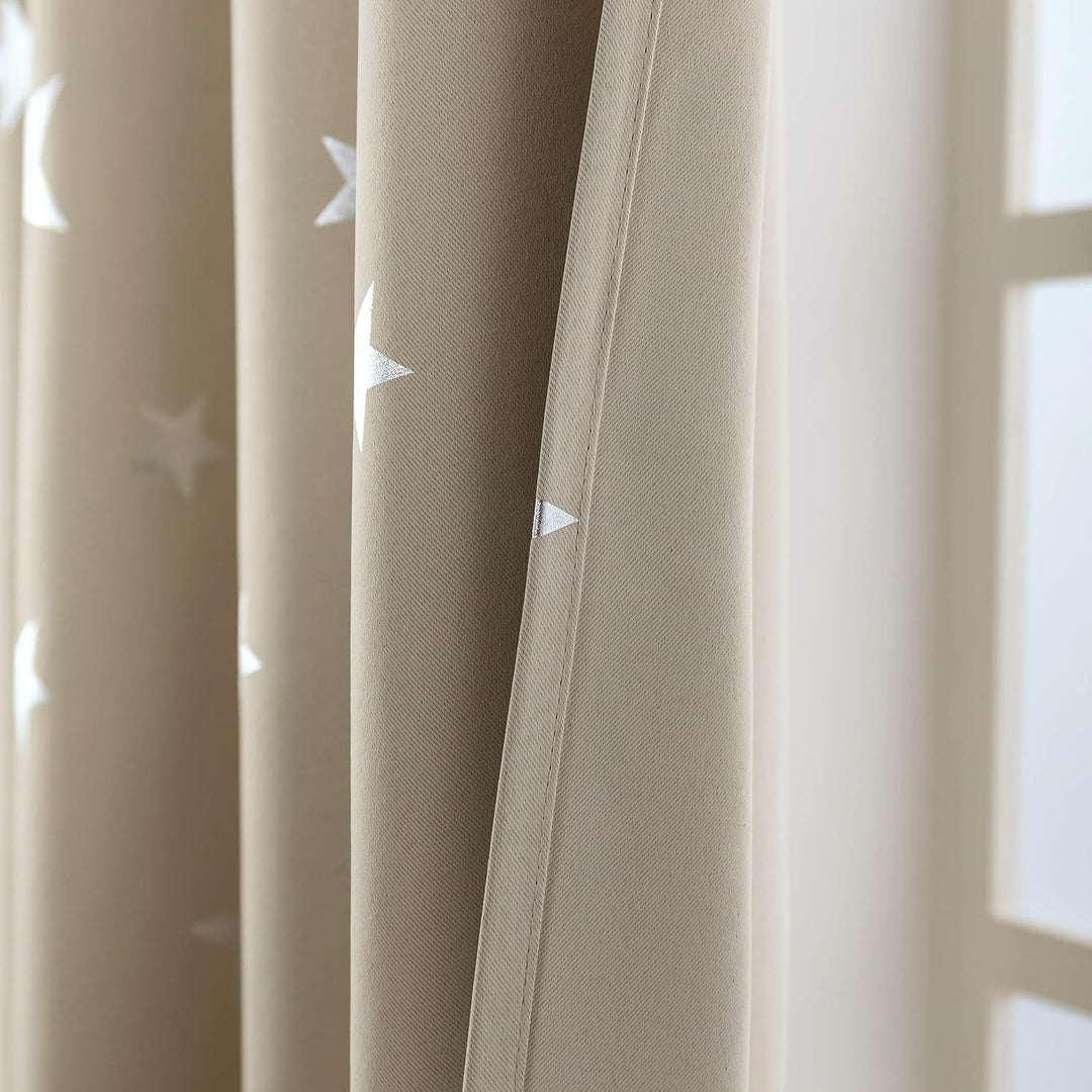 GIRASOLE HOME® Paar weiche Verdunkelungsvorhänge, Motiv: silberfarbene Sterne, weicher Vorhang für I