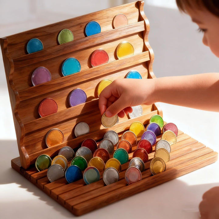 Coin Holder für 80+ Münzen, Münzständer Holz, Display Stand mit Neigung, Münzsammler Medaillenhalter