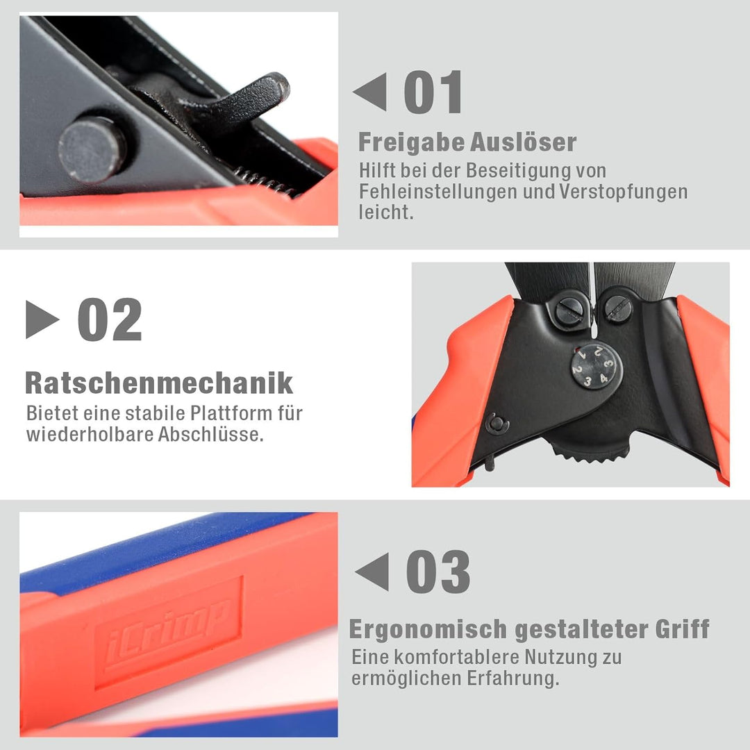 iCrimp CWR1522 Drahtseil Crimpzange mit Schneider 0,1–2,2 mm | Drahtseil Crimpwerkzeug mit Schneidfu