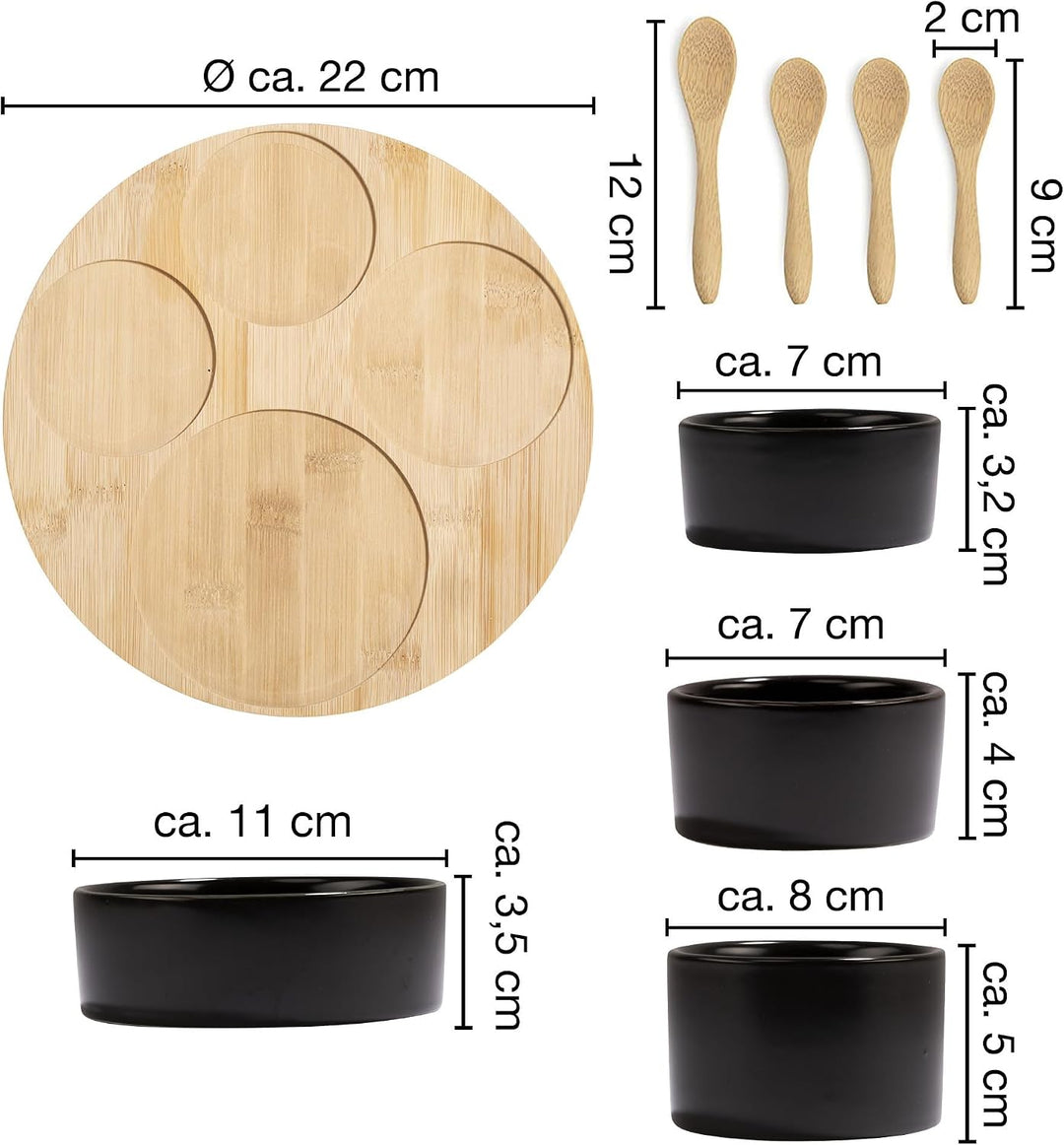 Moritz &amp; Moritz Dipschalen Set mit Bambus Tablett rund 4 Schalen schwarz