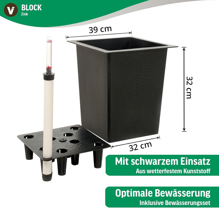 Vivanno Pflanzkübel Blumenkübel Zink Metall Anthrazit Block 100 mit Bewässerungssystem Anthrazit 100