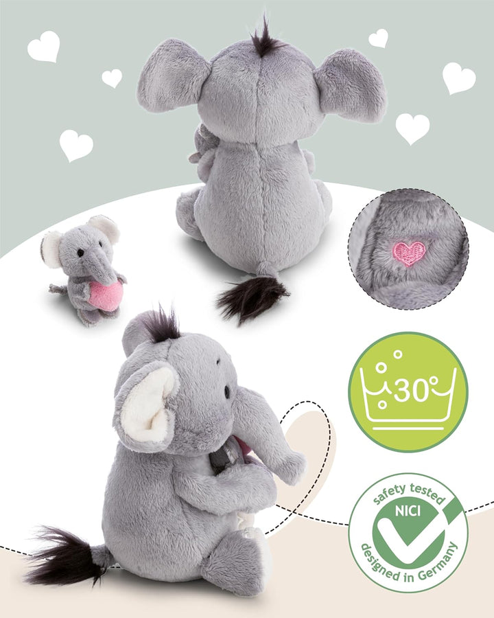 NICI Kuscheltier Elefant 20cm mit Elefantenkind 6cm - grau - Stofftier aus weichem Plüsch, niedliche
