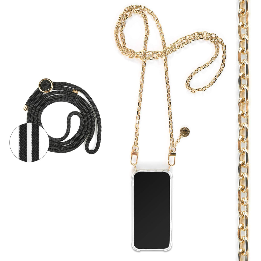 Jalouza Handykette, Kordel &amp; Hülle Bundle kompatibel mit iPhone 12 &amp; 12 Pro - Ankerkette in Gold und