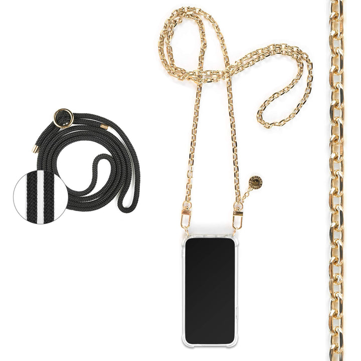 Jalouza Handykette, Kordel &amp; Hülle Bundle kompatibel mit iPhone 12 Pro Max - Ankerkette in Gold und