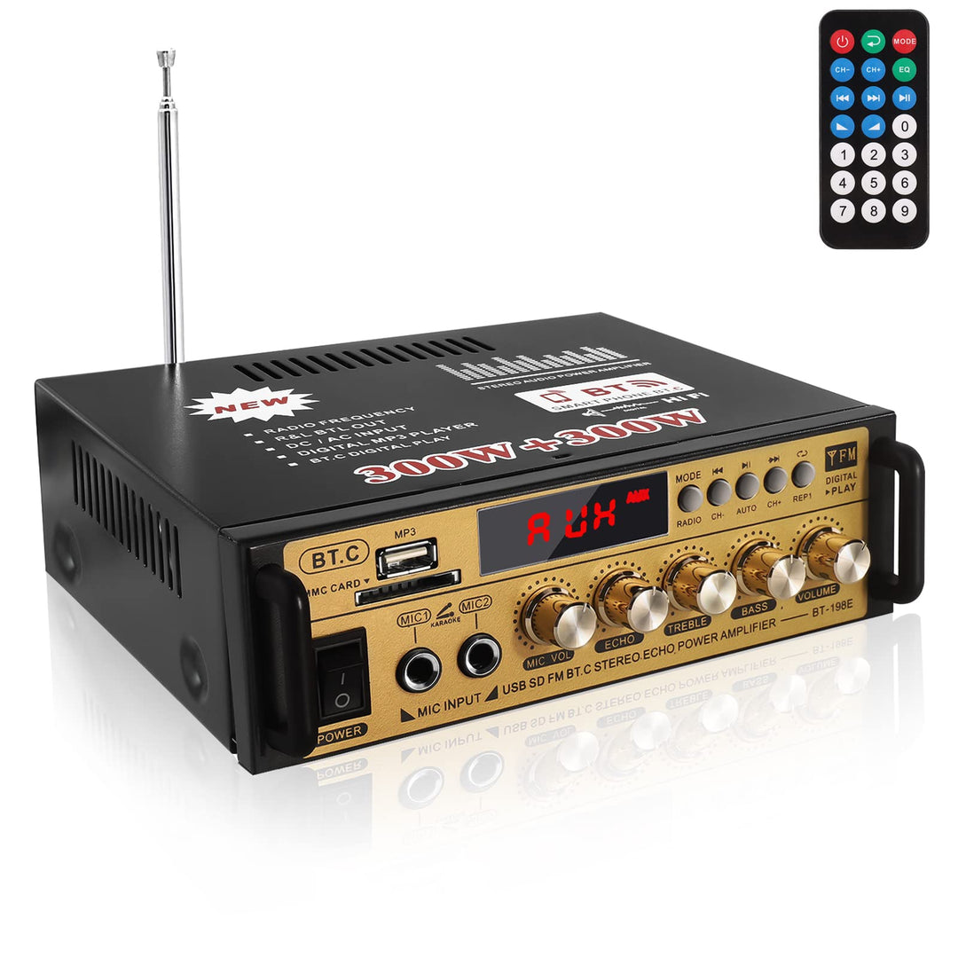 Etlephe Mini Verstärker,HIFI Verstärker,Bluetooth 5.0-Stereo Audio,12 V 220 V 600 W, 2 Kanäle, LCD-D