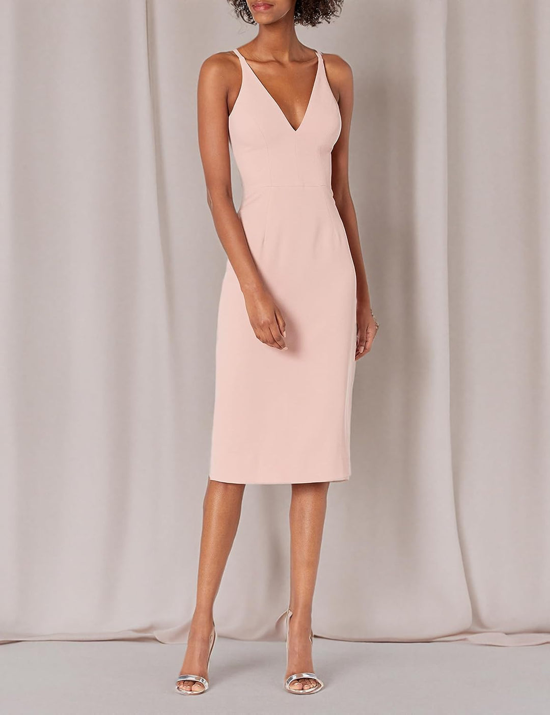 Dress the Population Damen Lyla Solid Sleeveless Fitted Midi Sheath Dress Kleid XS Blush, XS Blush
