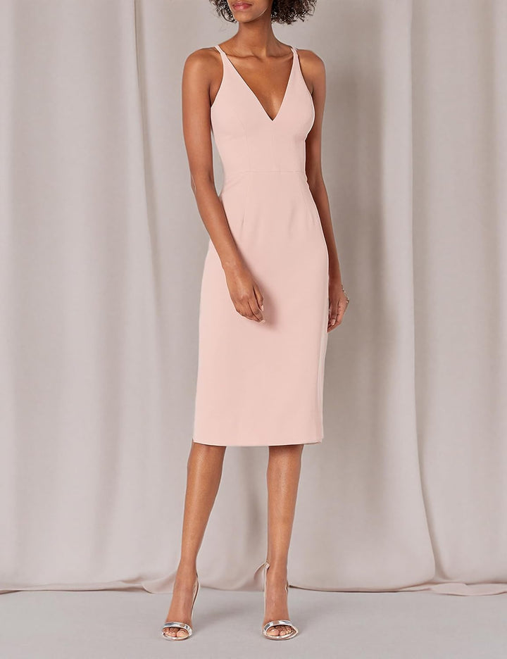 Dress the Population Damen Lyla Solid Sleeveless Fitted Midi Sheath Dress Kleid XS Blush, XS Blush