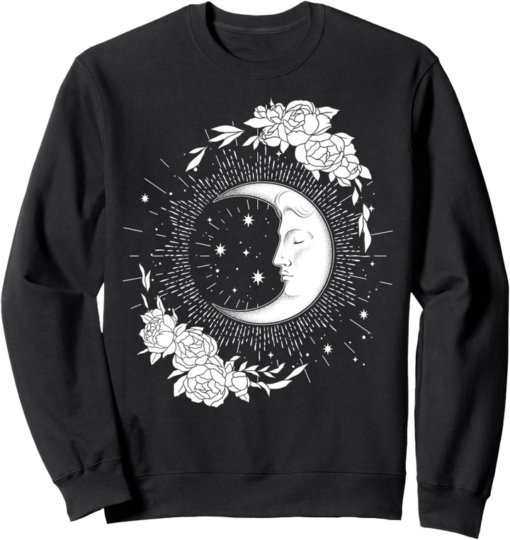 Trendy Moon And Flowers Sweatshirt