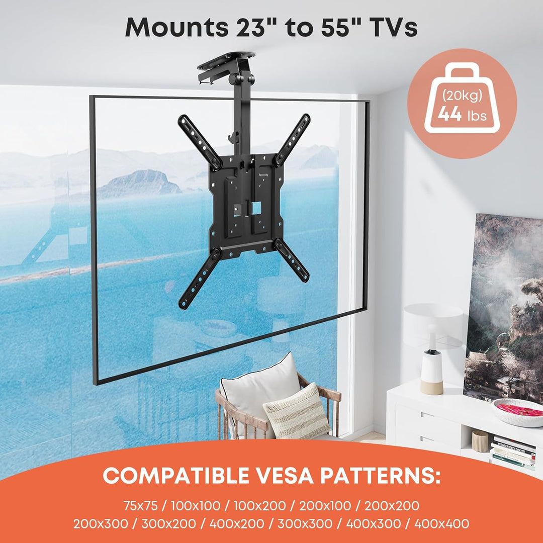 PUTORSEN 23-55 Zoll TV Deckenhalterung schwenkbar, Klappbar Höhenverstellbar Deckenhalterung für Fer