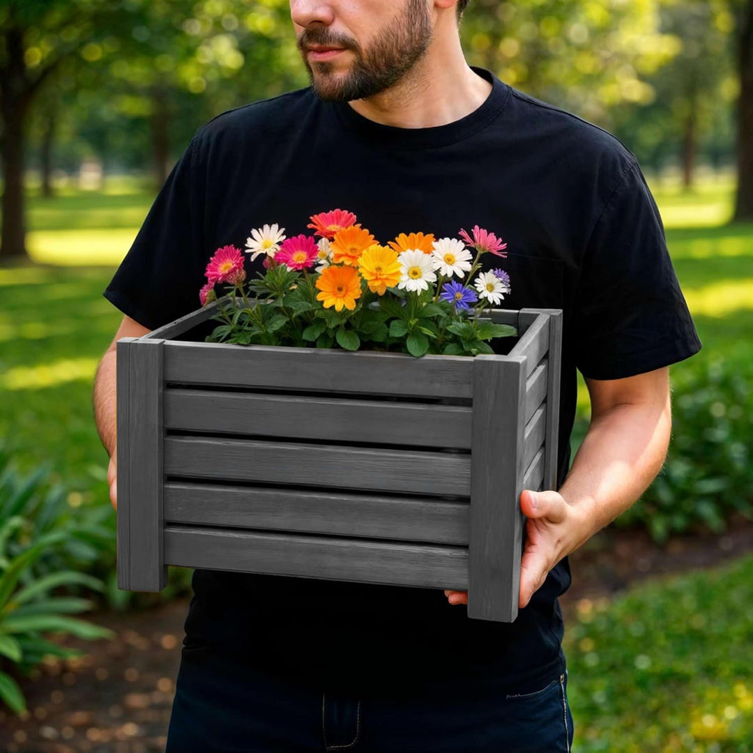 BOGATECO Pflanzkasten Pflanzkübel aus Holz | 30 x 38 cm | Anthrazit | Blumen-Topf Perfekt für Garten