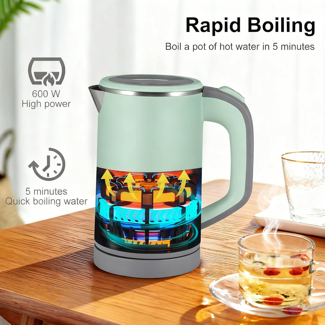 Reise Wasserkocher Edelstahl Klein, 0.8L 5 Minuten Schnelles Kochen Elektrischer Wasserkocher, 600W
