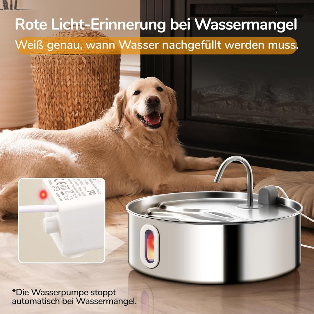 FUKUMARU 7L Trinkbrunnen für Hunde, Katzenbrunnen mit 5-Schicht Filtration und LED -Licht，Edelstahl
