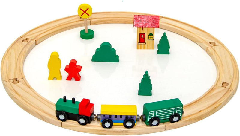 messefix 20 Teile Holzeisenbahn Set - 1m Holzschienen - Eisenbahn Starter Set Holzzug mit Schienen -