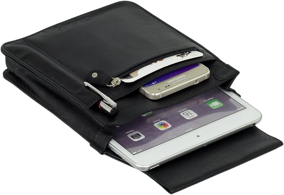 Ledershop24 Profi Leder Tablet-Kellnertasche passend für iPad mini bis 8 Zoll mit Reissverschlussfac