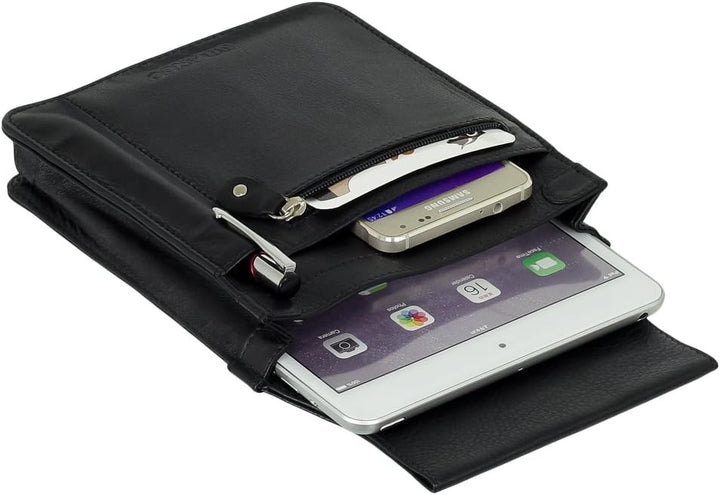 Ledershop24 Profi Leder Tablet-Kellnertasche passend für iPad mini bis 8 Zoll mit Reissverschlussfac