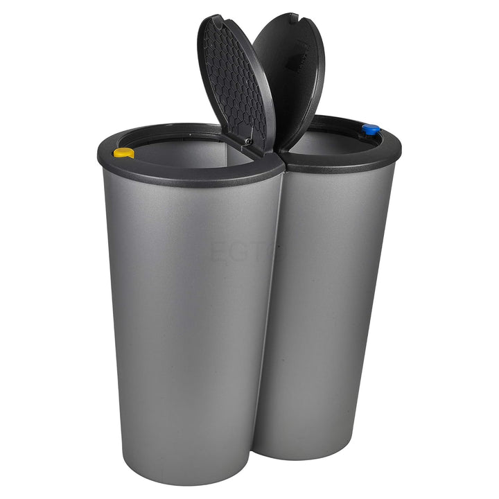 URBNLIVING Runder Duo Recycling-Abfalleimer, 2x25L, Grau, Kunststoff, Mülltrennung in der Küche