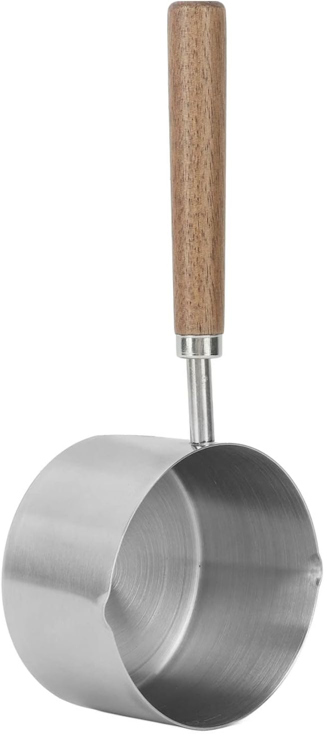 Kochtopf mit Ausgiesser, 200 Ml, Holzgriff, Edelstahl-Saucentopf, Kochtopf, Mini-Butterwärmer, Klein