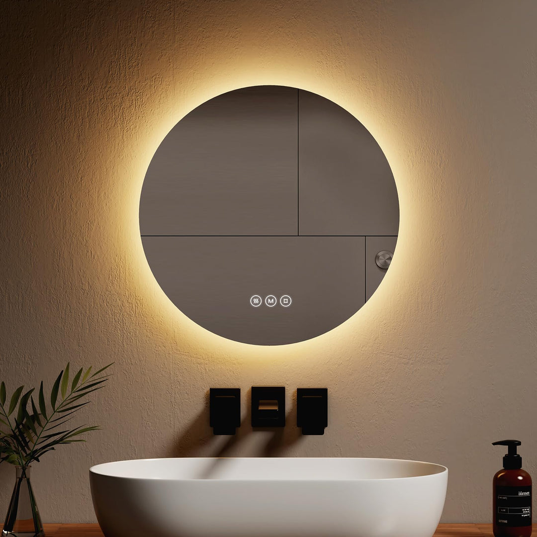 EMKE Badspiegel mit Beleuchtung Rund 50cm mit 3 Lichtfarbe Dimmbar, Antibeschlag, Touchschalter, Spe