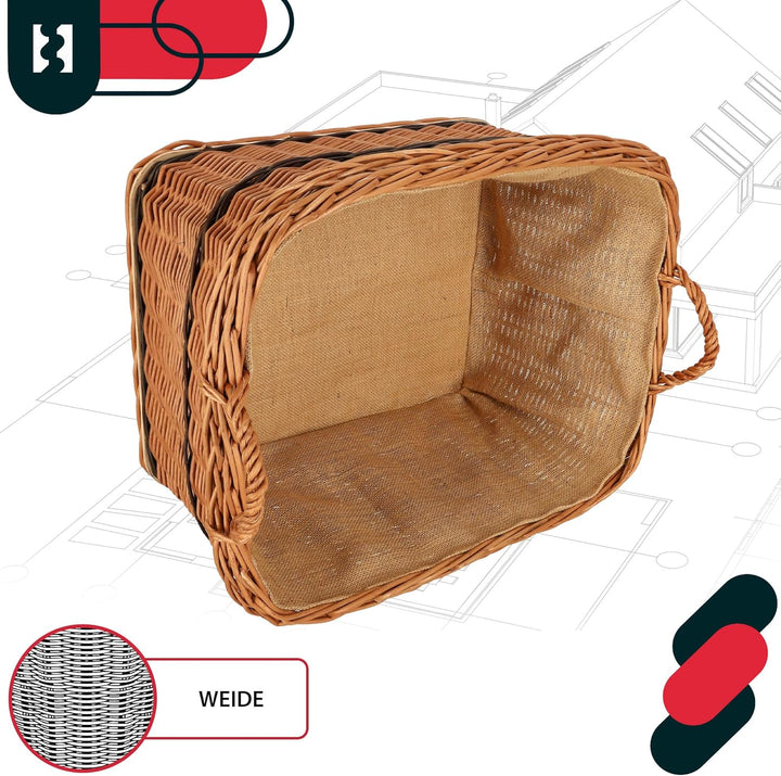 KOTARBAU® Weidenkorb für Brennholz - Holzkorb für Kaminholz - Erntekorb - 60x50 cm - Kaminholzkorb m