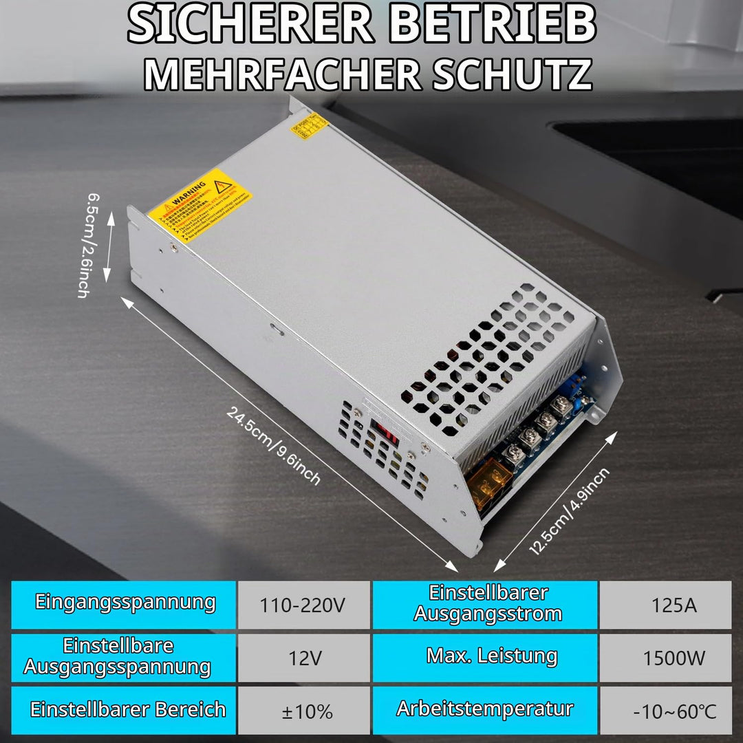 DC 12V 125A 1500W Netzteil Transformator Schalternetzteil 110V/220V AC auf DC 12Volt 125A Netzteil T