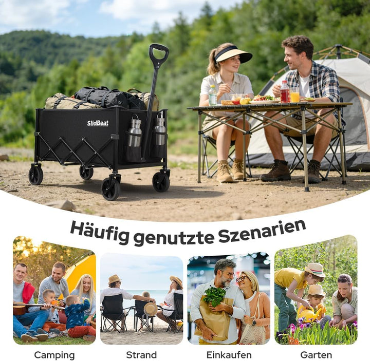 SLIDBEAT Bollerwagen Faltbar 120L 100KG, Abnehmbarer Stoffbeutel Faltbarer Bollerwagen All Terrain R