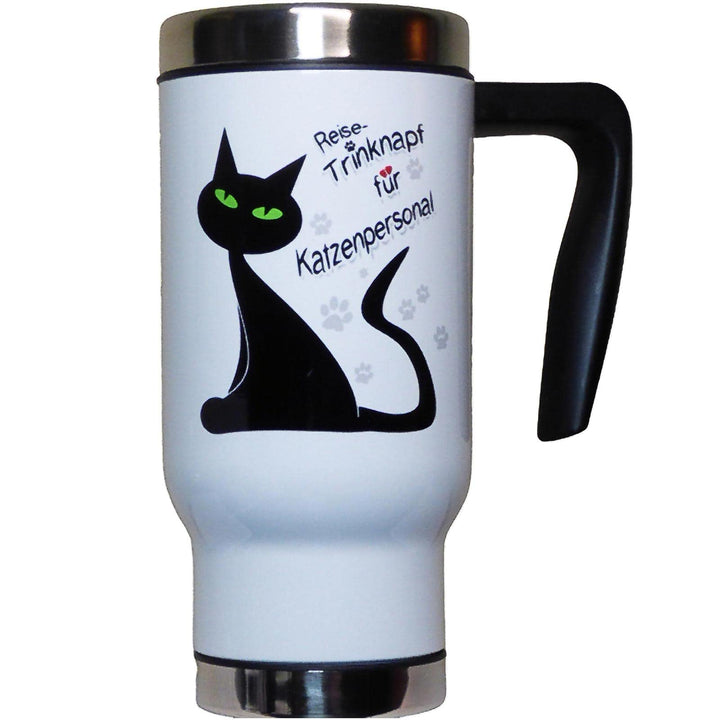 lustiger Thermobecher mit Katzen-Motiv und Spruch 'Reise Trinknapf für Katzenpersonal' Isolierbecher