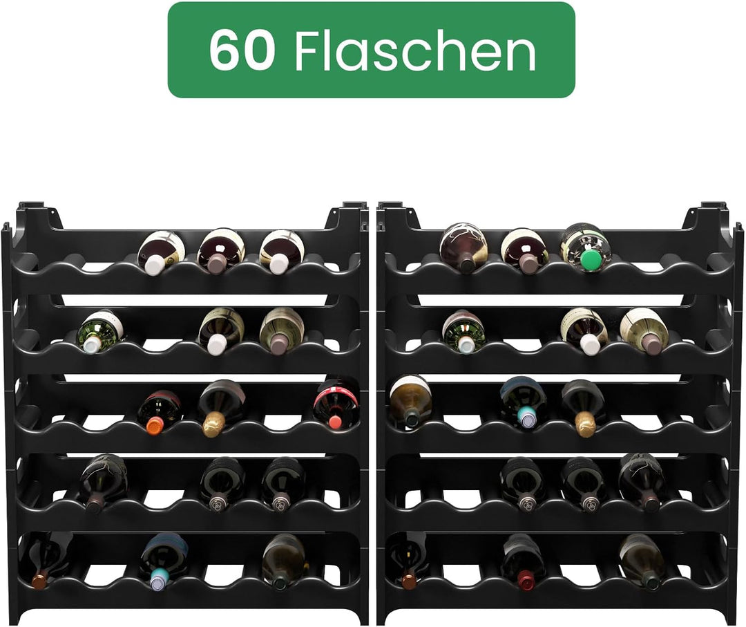 ARTECSIS Weinregal stapelbar Kunststoff für 60 Flaschen, stabiles Flaschenregal in Gastronomie-Quali