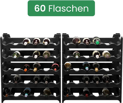 ARTECSIS Weinregal stapelbar Kunststoff für 60 Flaschen, stabiles Flaschenregal in Gastronomie-Quali