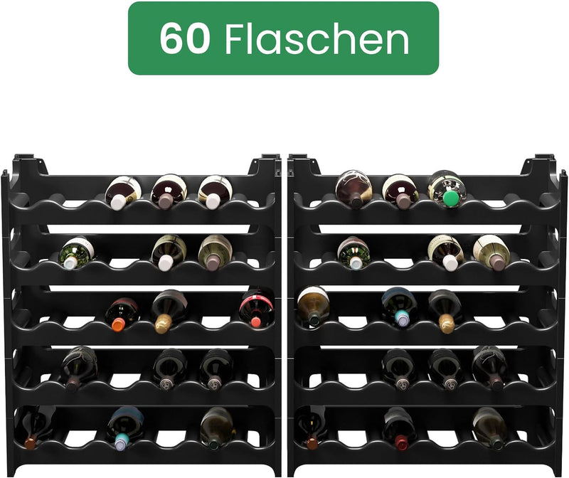 ARTECSIS Weinregal stapelbar Kunststoff für 60 Flaschen, stabiles Flaschenregal in Gastronomie-Quali