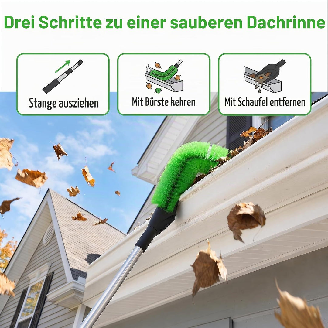 390cm Dachrinnenreiniger Dachrinnenbürste und Reinigungslöffel Schaufel 2 in 1， DachrinnenReinigungs