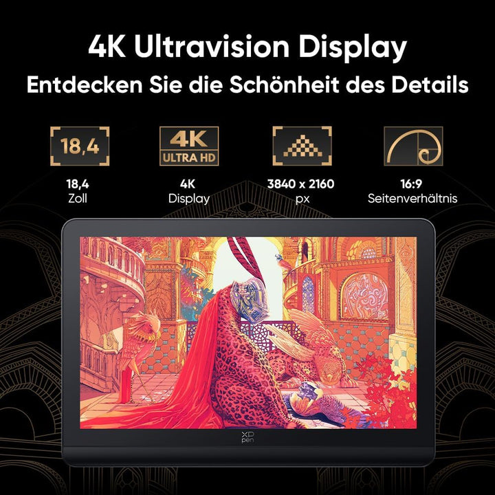 XPPen 4K Grafiktablett mit Display, Artist Pro 19 Gen 2, 18,4 Zoll Grafikmonitor, 16K X3 Pro Stift,