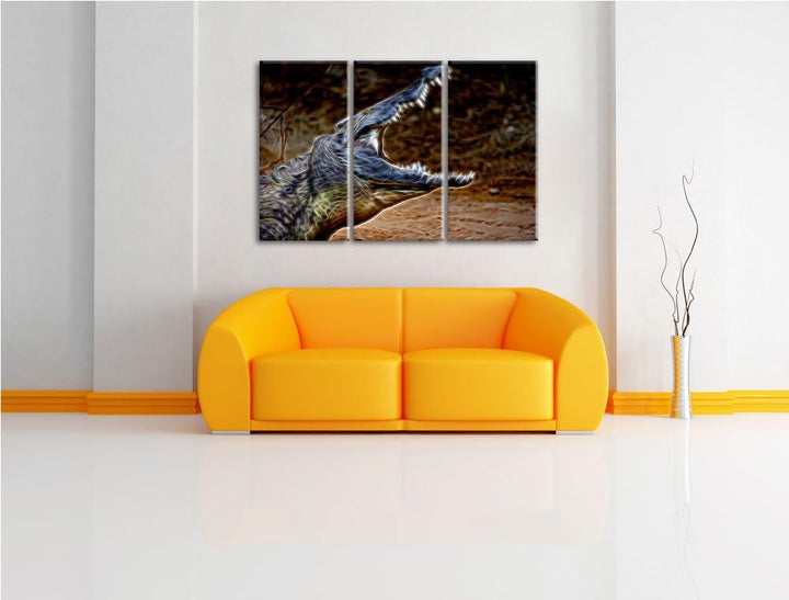 gewaltiges Krokodil Spezial 3-Teiler Leinwandbild 120x80 Bild auf Leinwand, XXL riesige Bilder ferti