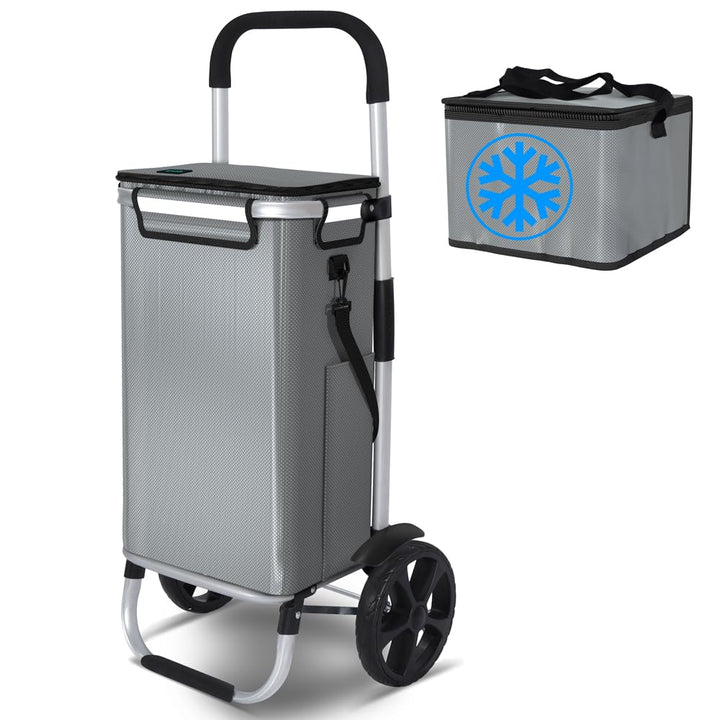 VOUNOT Einkaufstrolley Klappbar aus Aluminium mit 50L Wasserdichter Tasche und Kühlfach, 2 Extra gro
