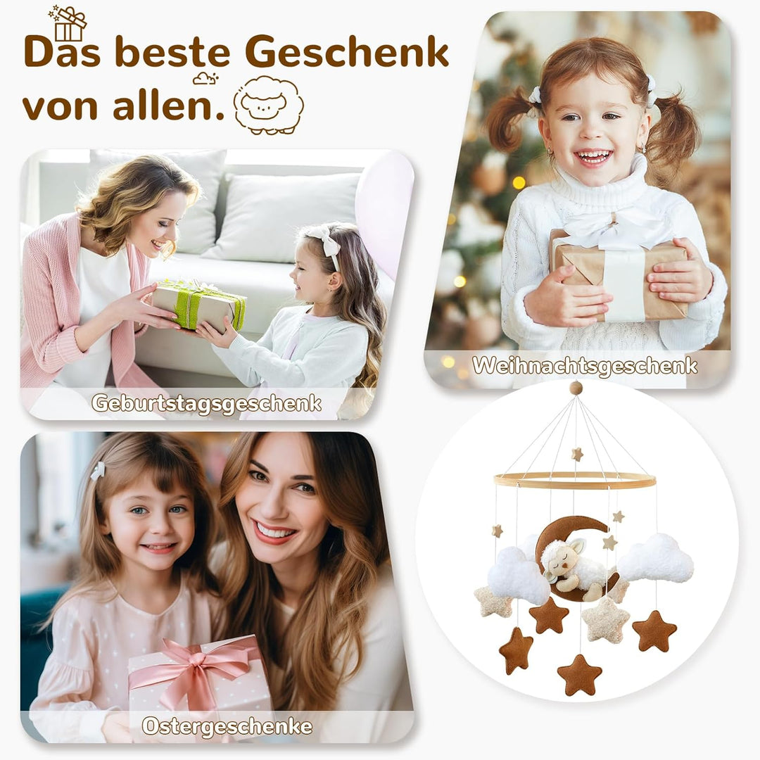 Mobile Baby, Schlafendes Alpaka Mond Babybett Mobile Baby Filz, Wolken Windspiele Krippe Baby Mobile